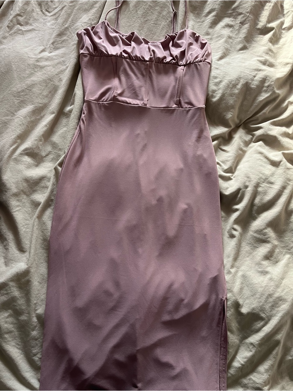 Dynamite Dusty Mauve Ruffle-Trim Spaghetti Strap Midi Dress